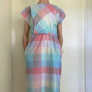 Vintage large check pastel Lisa Jo dress